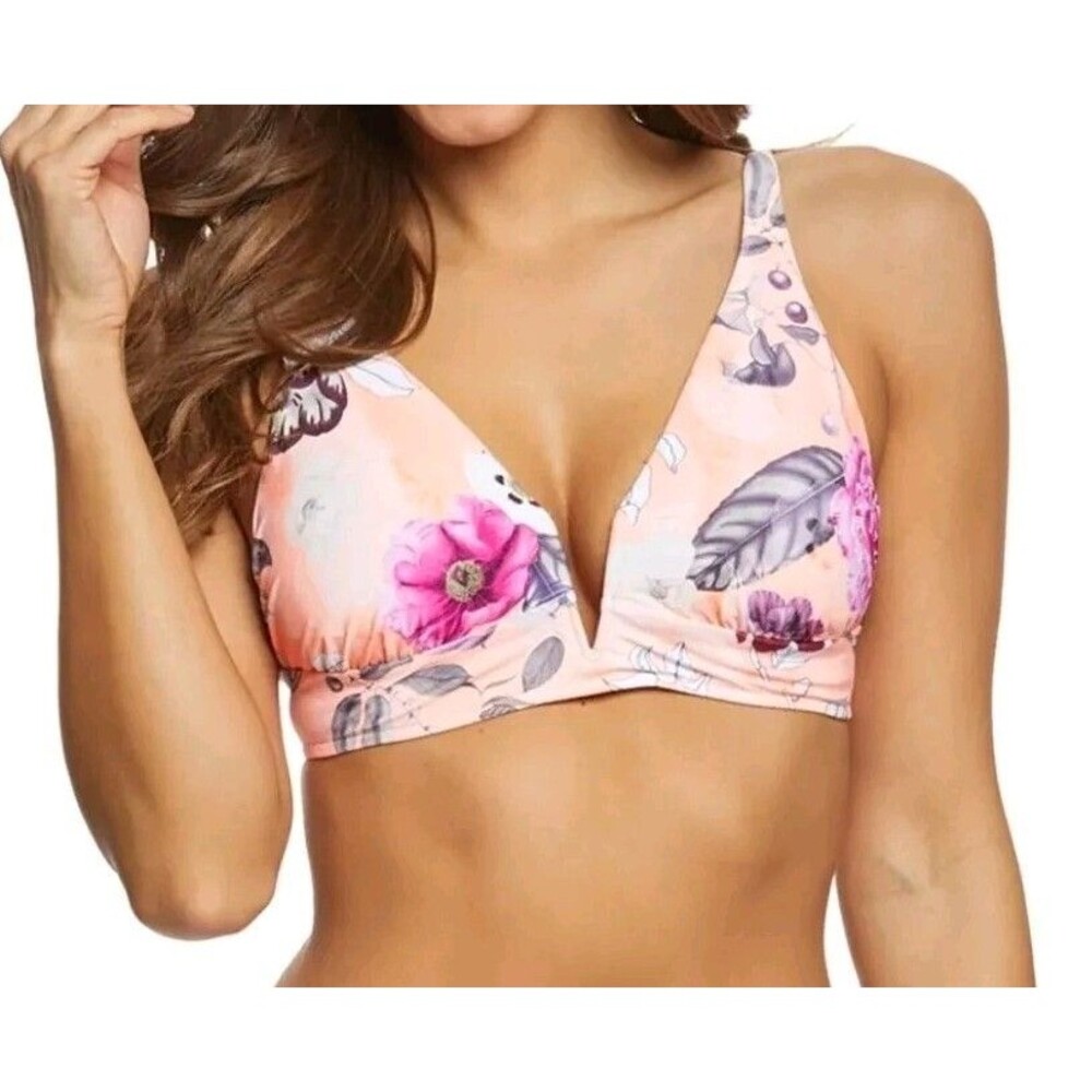 Seafolly Modern Love Longline Triangle Bikini Top Peach NWT Women's Size 4